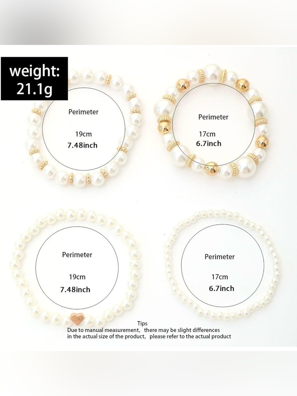 NEW Chunky Faux Pearl & Gold Bracelet Set - 4 Piece Stack - Romantic Boho - Picture 3 of 8